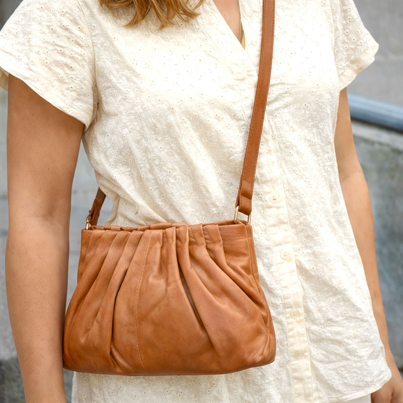 Alia crossover taske i blød lammeskind - Orchid - Freja skind