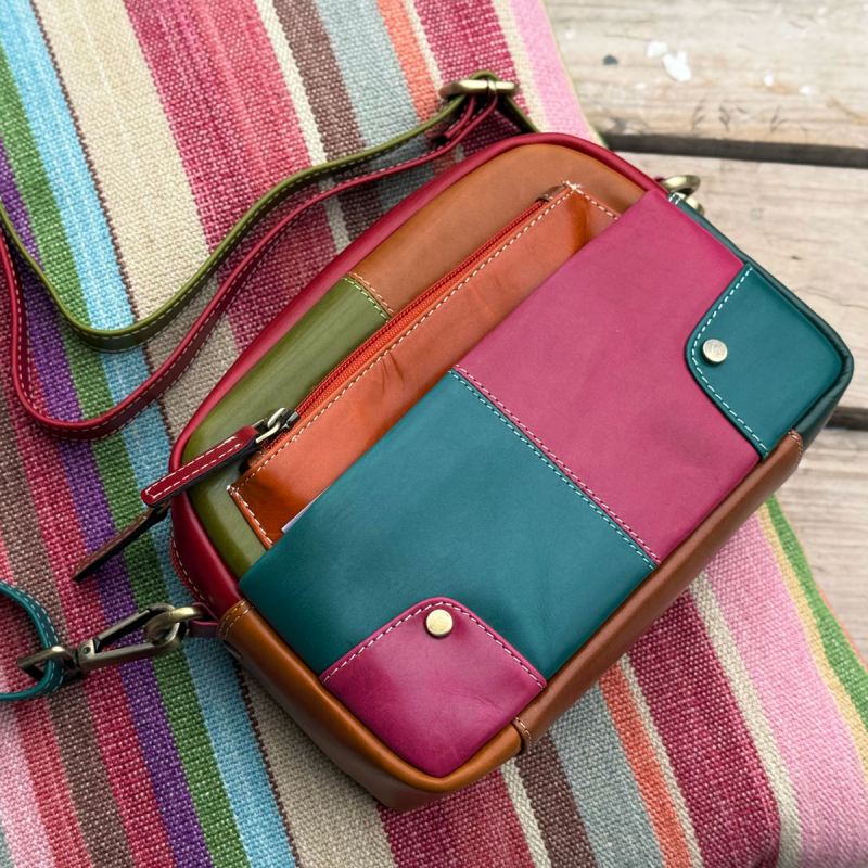 Valentina multicolor skuldertaske i kalveskind - Leather design - Freja skind