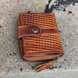 Anna damepung i cognac læder - Flettet mønster - Leather design - Freja skind