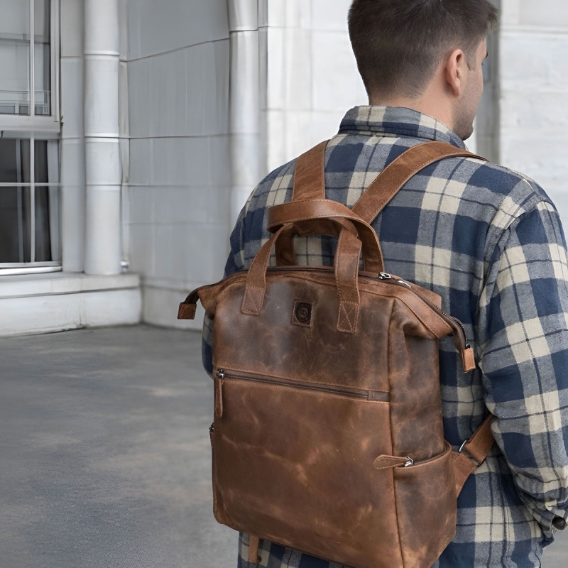 Manhattan rygsæk - Hunter brun læder - Unisex - Leather design  - Freja skind