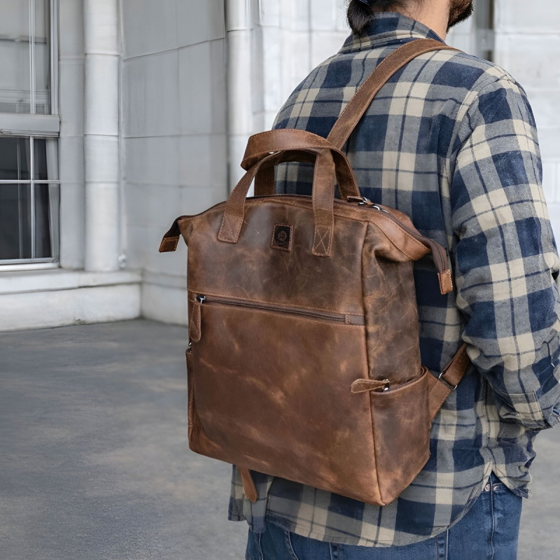 Manhattan rygsæk - Hunter brun læder - Unisex - Leather design  - Freja skind