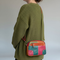 Valentina multicolor skuldertaske i kalveskind - Leather design - Freja skind