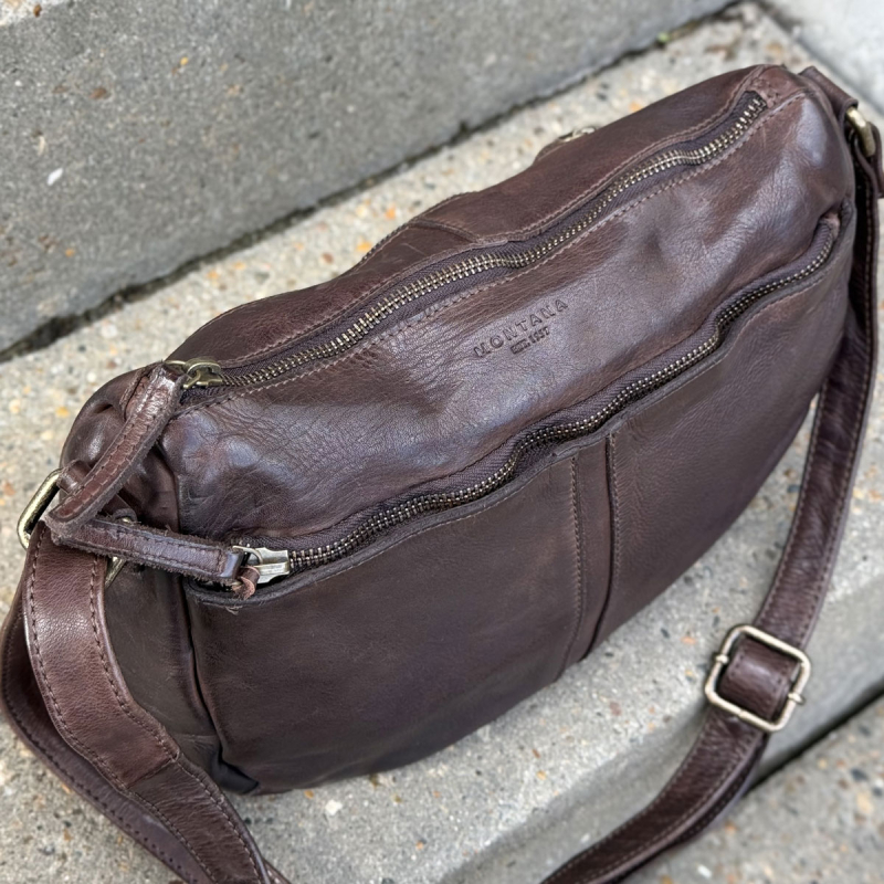 Moseby crossbody taske - Smuk dametaske i patineret brun bøffel - Montana - Freja skind