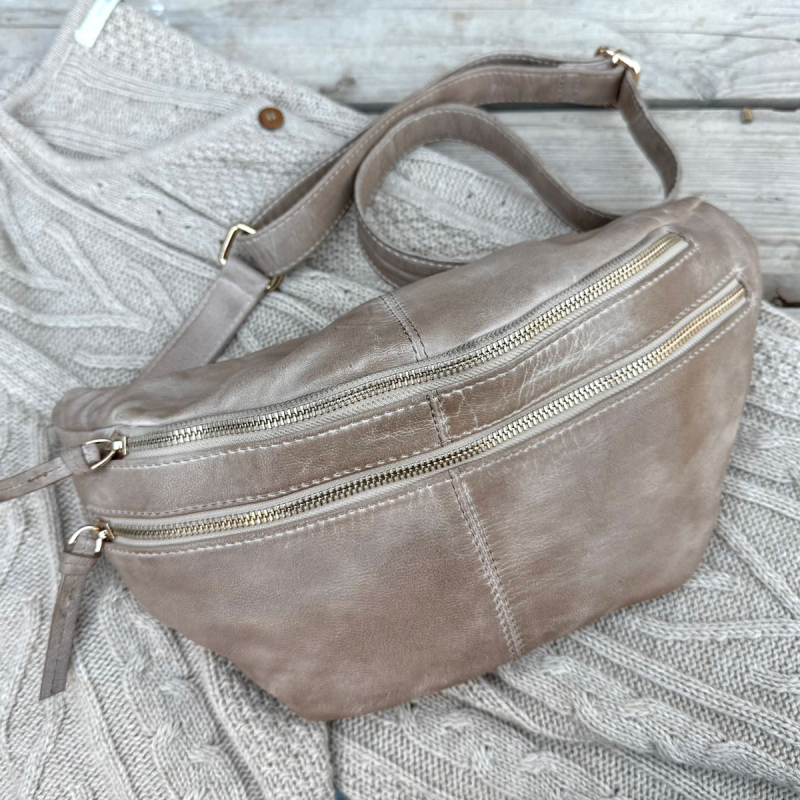 Vivian bumbag i satin beige skind - Orchid - Freja skind