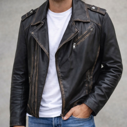 Mickey læderjakke - Sort bikerjakke i skind - Herre - Freja skind