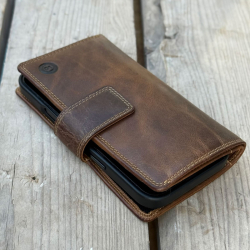 Flip mobilcover i skind - Holder mobilen med kraftig magnet - kreditkortholdere - Leather design - Freja skind