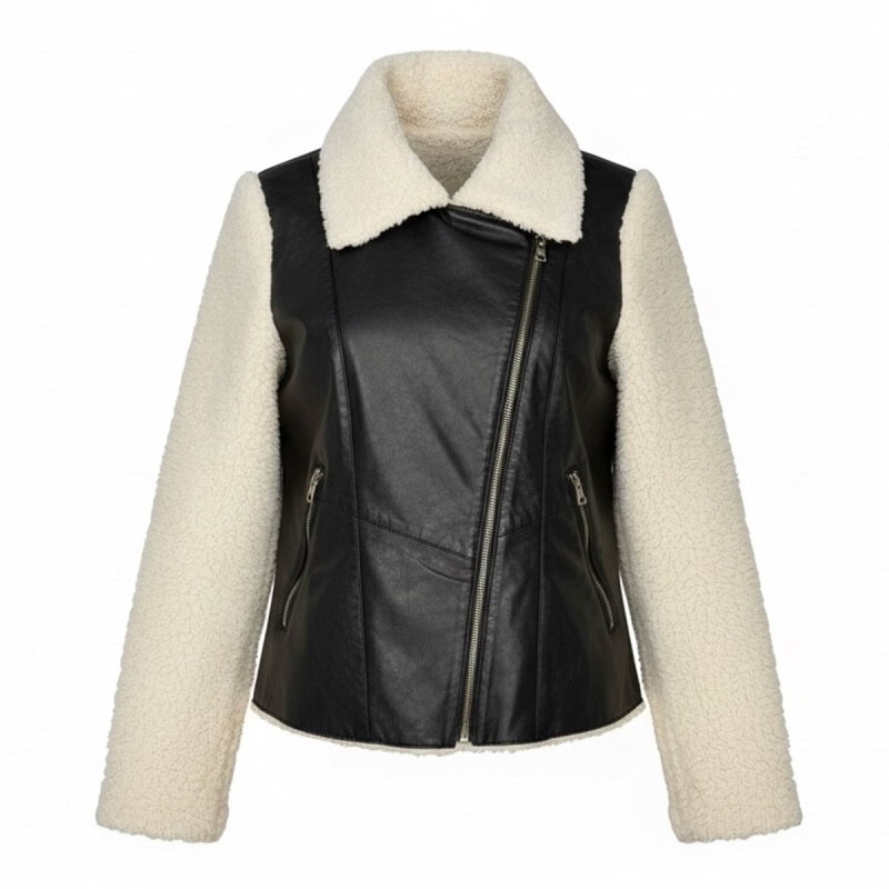 Smart damejakke med plys i foer, ærmer og krave - kombineret med sort lammeskind