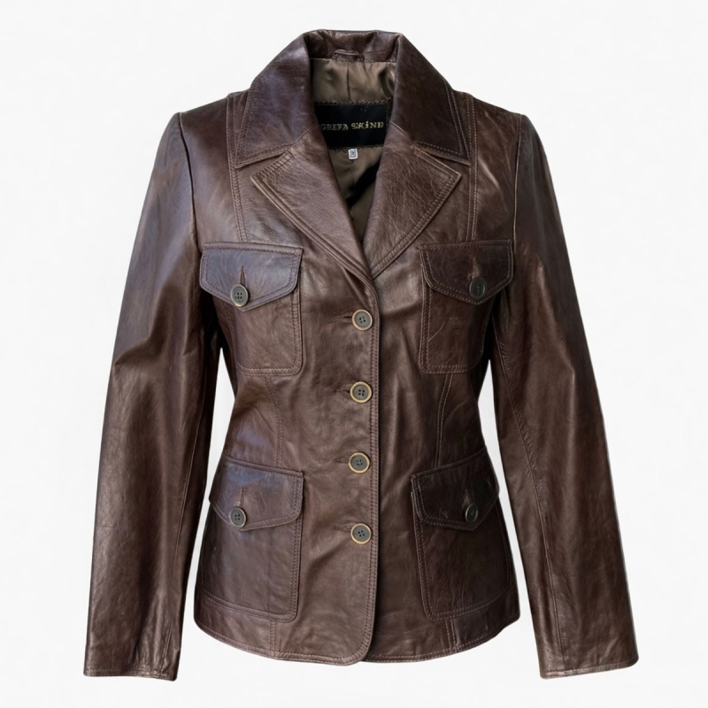 Kimberly retro damejakke - Vintage stil - brun lammeskind - Freja skind