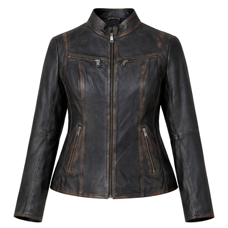 Thelma bikerjakke i blød sort lammeskind - Freja skind