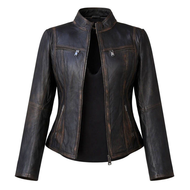 Thelma bikerjakke i blød sort lammeskind - Freja skind