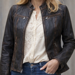 Thelma bikerjakke i blød sort lammeskind - Freja skind