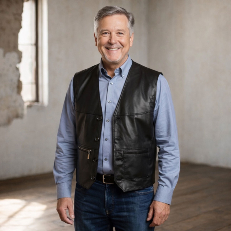 Sort herre skindvest i blød lammeskind - Sidelommer - Freja skind