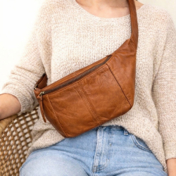 Silja bumbag i lys cognac blød lammeskind - Freja skind