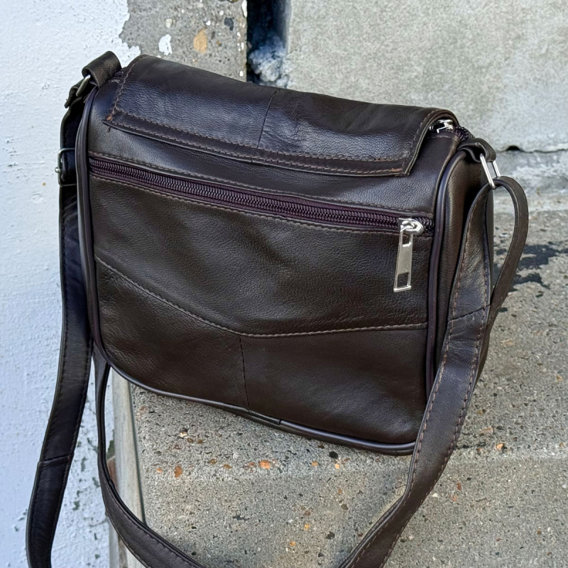 Mørk brun suzan skindtaske - Freja skind