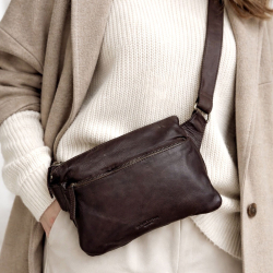Brun Brisbin bumbag fra Montana - Lækker patineret og rustikt bøffellæder - Freja skind