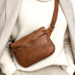 Brun Brisbin bumbag fra Montana - Lækker patineret og rustikt bøffellæder - Freja skind