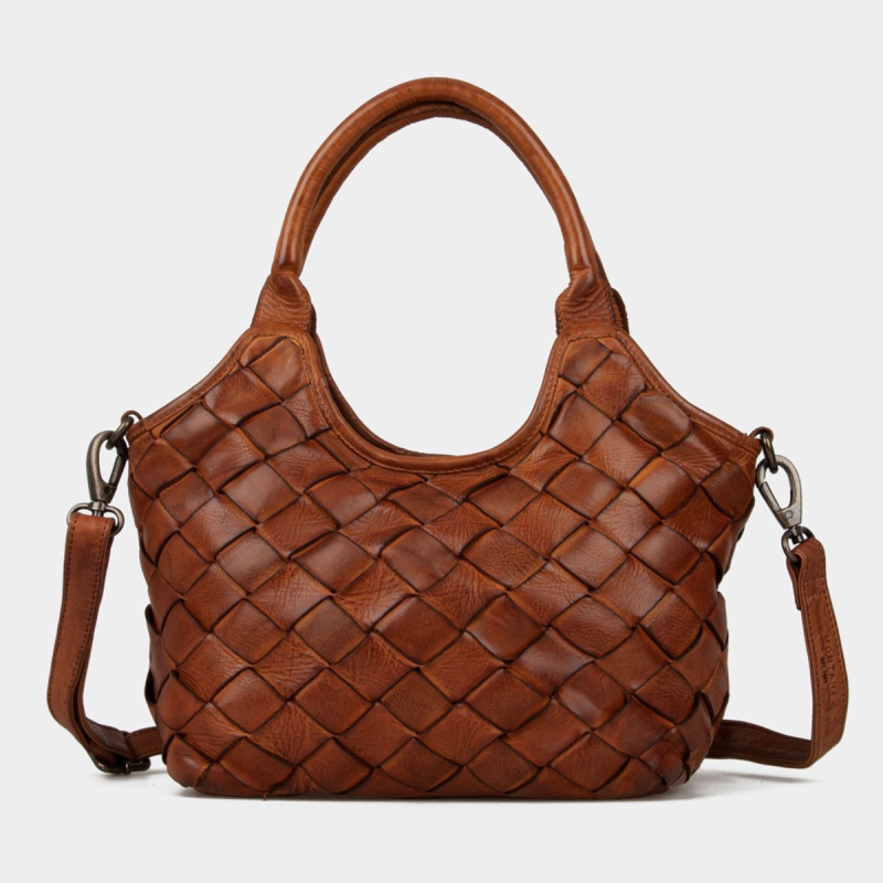 Fairfield crossbody-väska i flätat från Montana i cognacbuffel