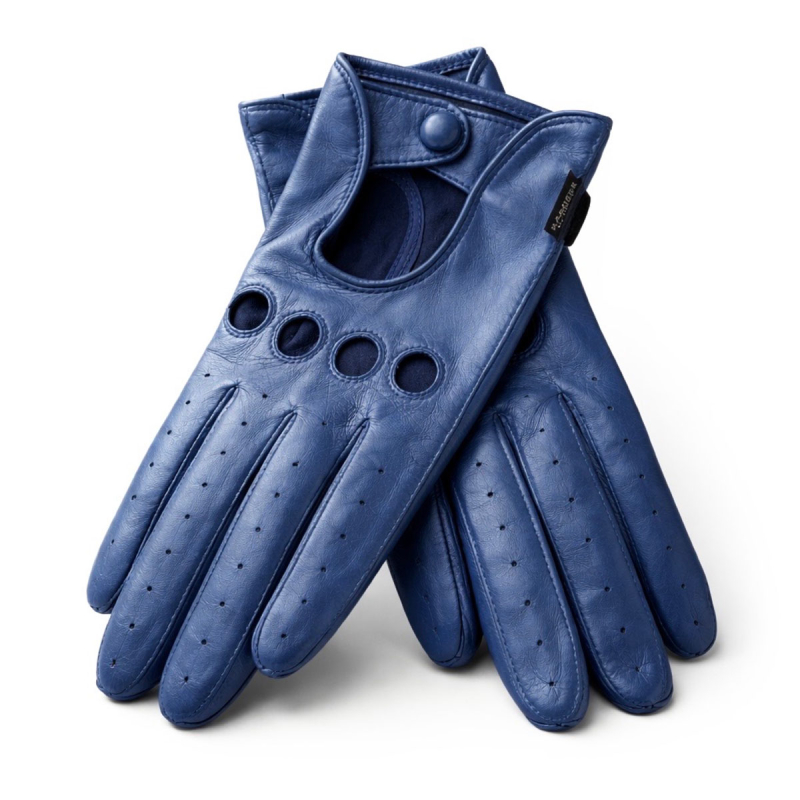 Blå damkörhandske randershandsker lammnappa bra pris