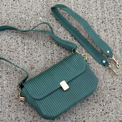 Juliana skuldertaske med to remme - Petrol bøffelskind - Leather design  - Freja skind