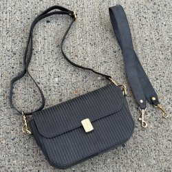 Santiago skuldertaske med to remme - sort bøffelskind - Leather design  - Freja skind