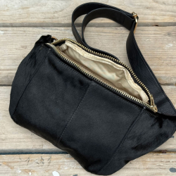 Sort Silja bumbag med kopels på front - Freja skind