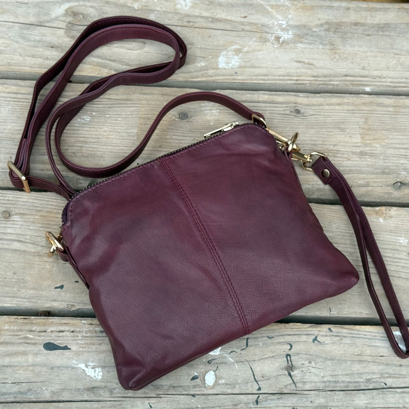 Liva axelväska och clutch i en - Vinröd skinn - Dam - Orchid