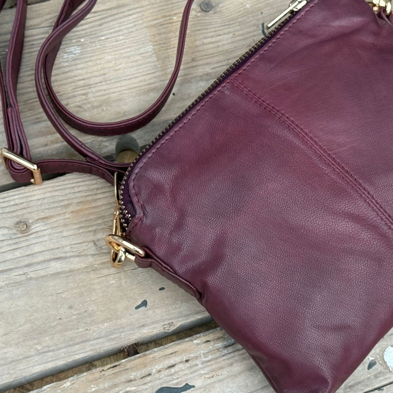 Liva axelväska och clutch i en - Vinröd skinn - Dam - Orchid