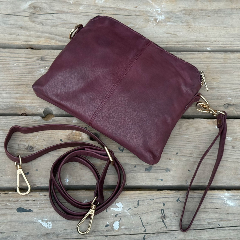Liva axelväska och clutch i en - Vinröd skinn - Dam - Orchid