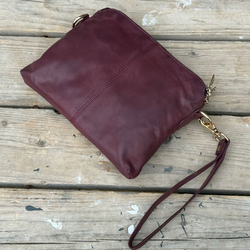 Liva axelväska och clutch i en - Vinröd skinn - Dam - Orchid