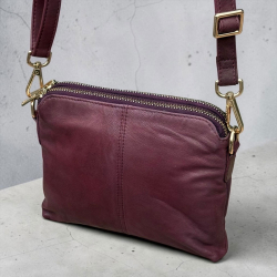 Vinrød Liva skuldertaske i skind - Orhid - Freja skind