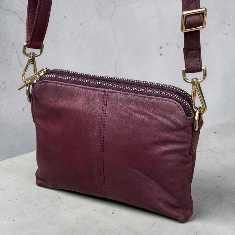 Vinrød Liva skuldertaske i skind - Orhid - Freja skind