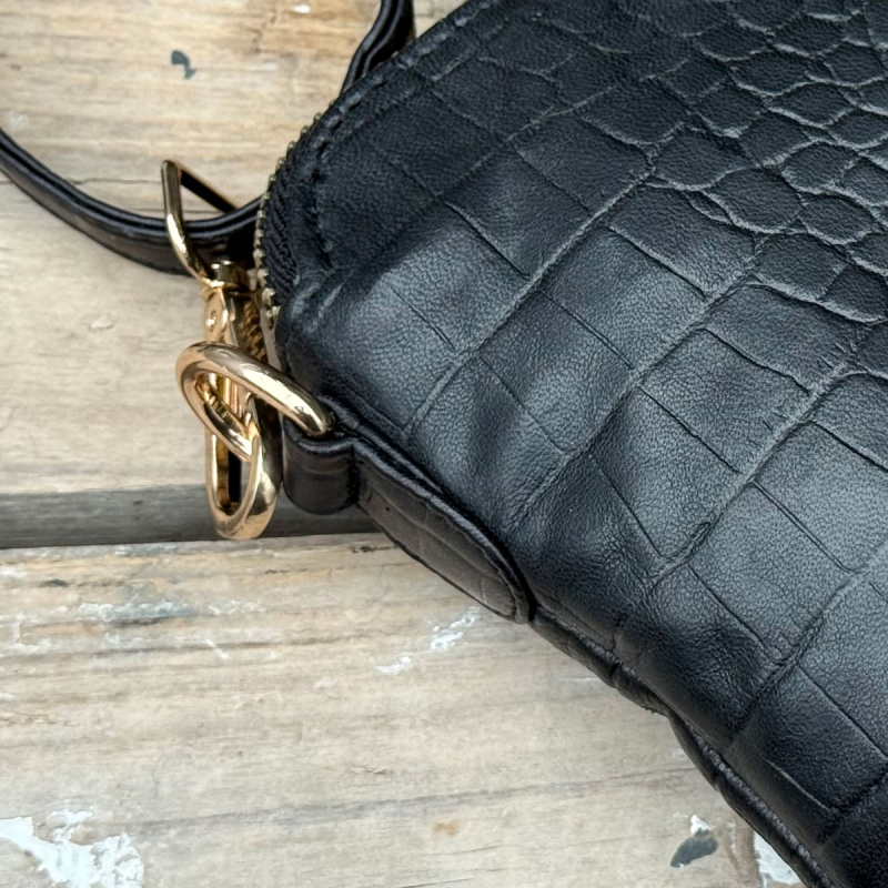 Liva axelväska och clutch i en - Svart crocopräge läder - Dam