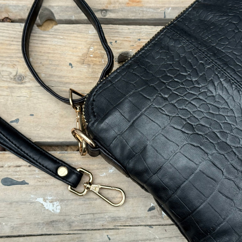 Liva axelväska och clutch i en - Svart crocopräge läder - Dam