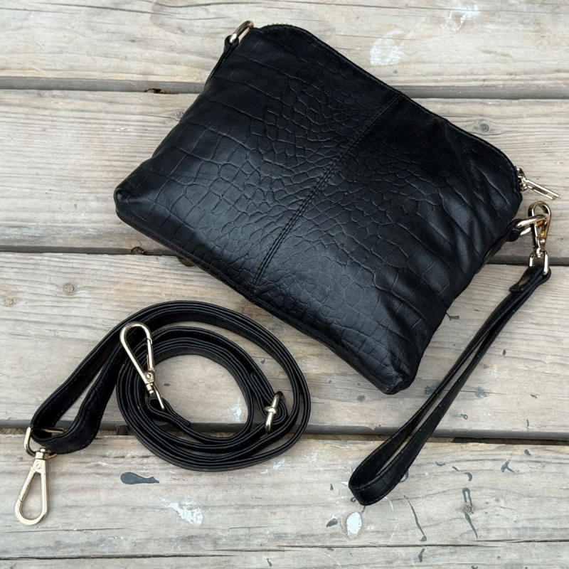 Liva skuldertaske i crocopræget skind - orchid