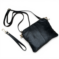 Liva skuldertaske i crocopræget skind - orchid