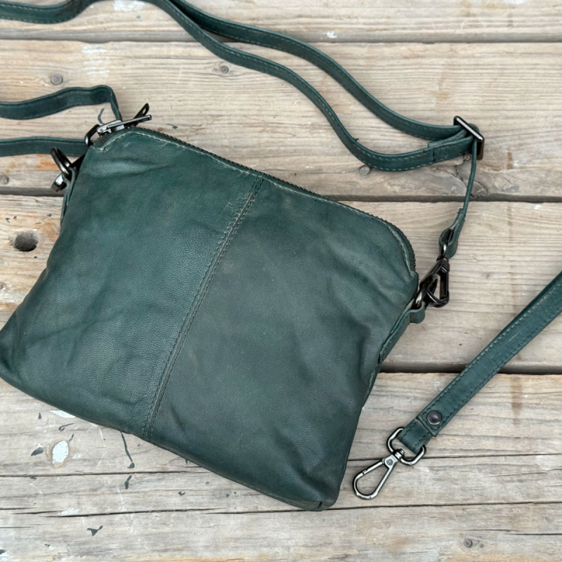 Liva skuldertaske i armygrøn skind - skulderrem og clutch rem - Orchid - Freja skind