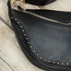 Sort Jennifer skuldertaske med nitter - Orchid - Freja skind