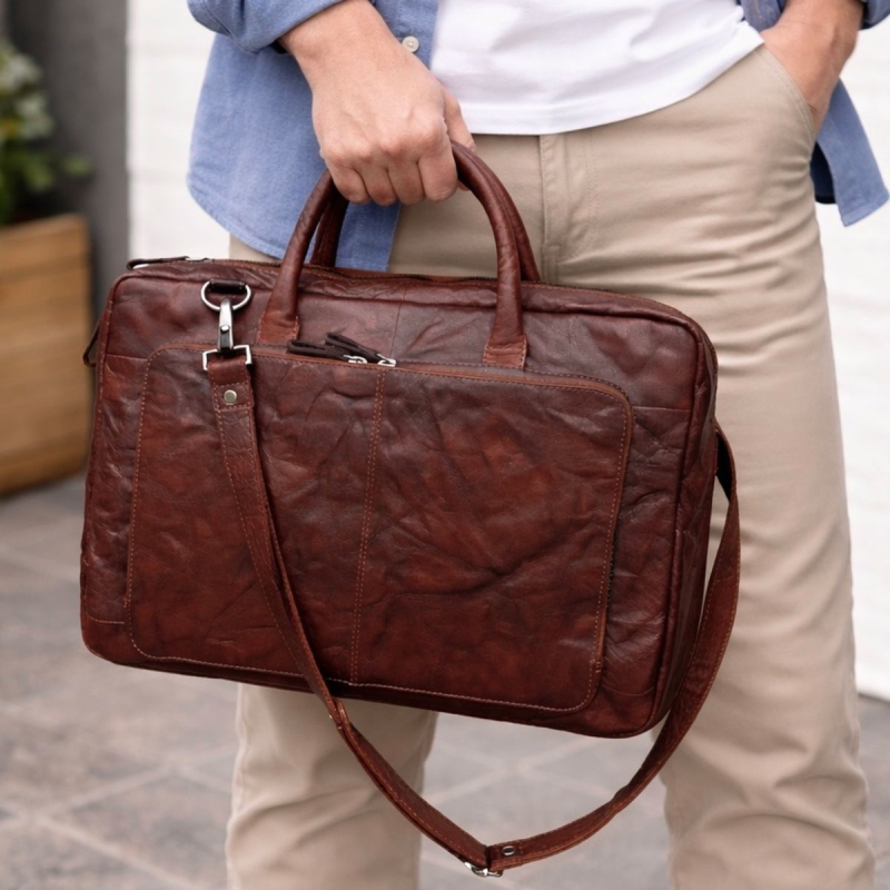 Datorväska för 15,6" pc - Brandy buffelskinn - Herr - Montana