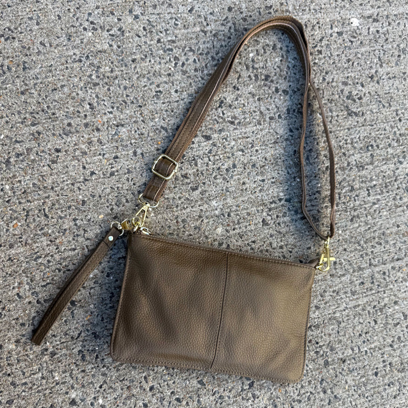 Marilyn skuldertaske og cluthc - Khaki skind - Just d lux