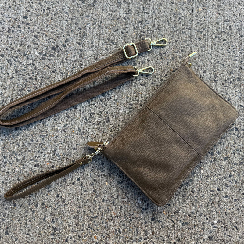 Marilyn skuldertaske og cluthc - Khaki skind - Just d lux