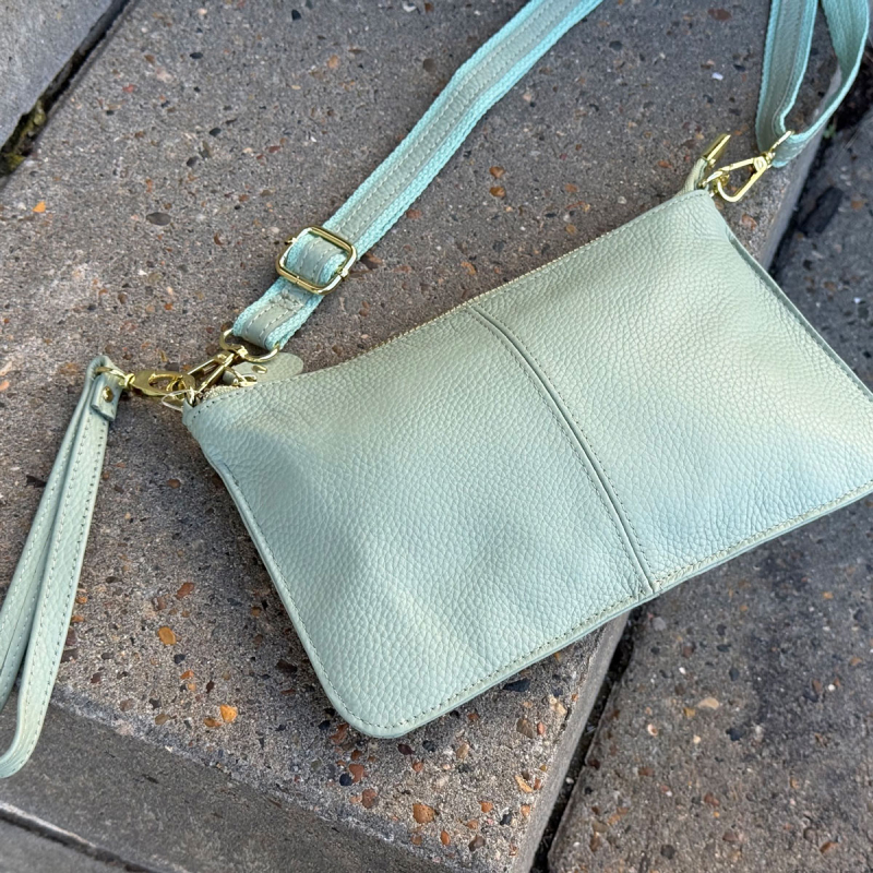 mint grøn Marilyn skuldertaske / clutch i skind - just d lux