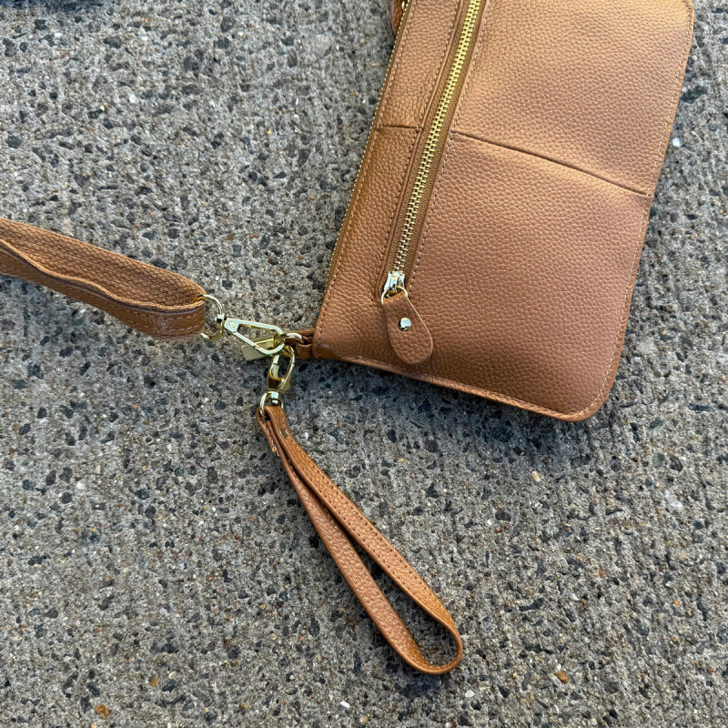 Camel farvet Marilyn skuldertaske / clutch i skind - just d lux