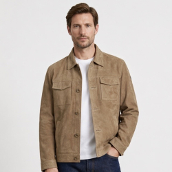 Jake ruskindsjakke herre - Brun ruskind med knapluk - Notyz