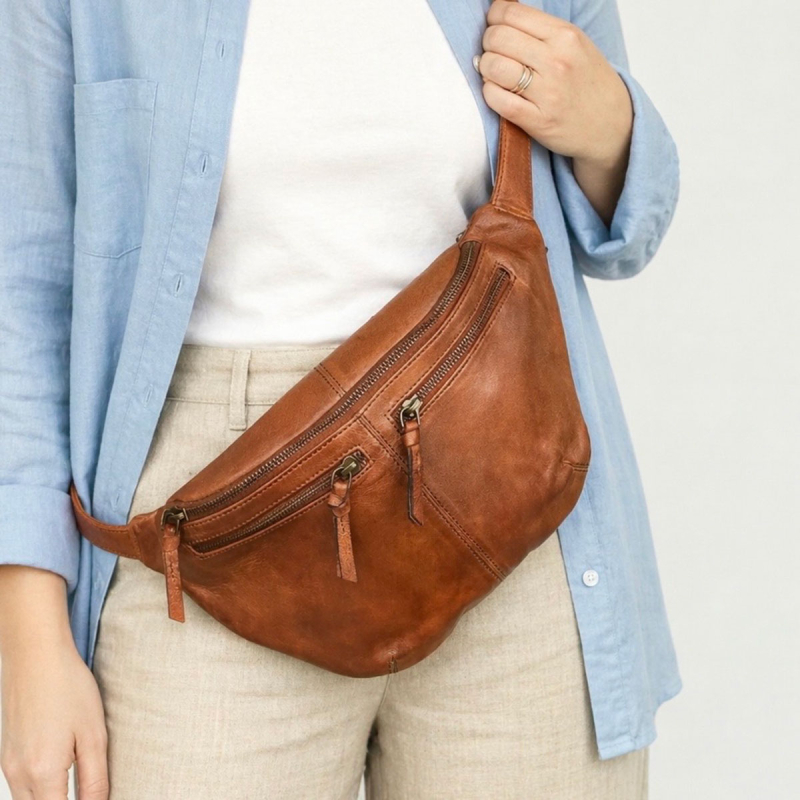 Maibel bumbag i patineret cognac gedeskind - Freja skind