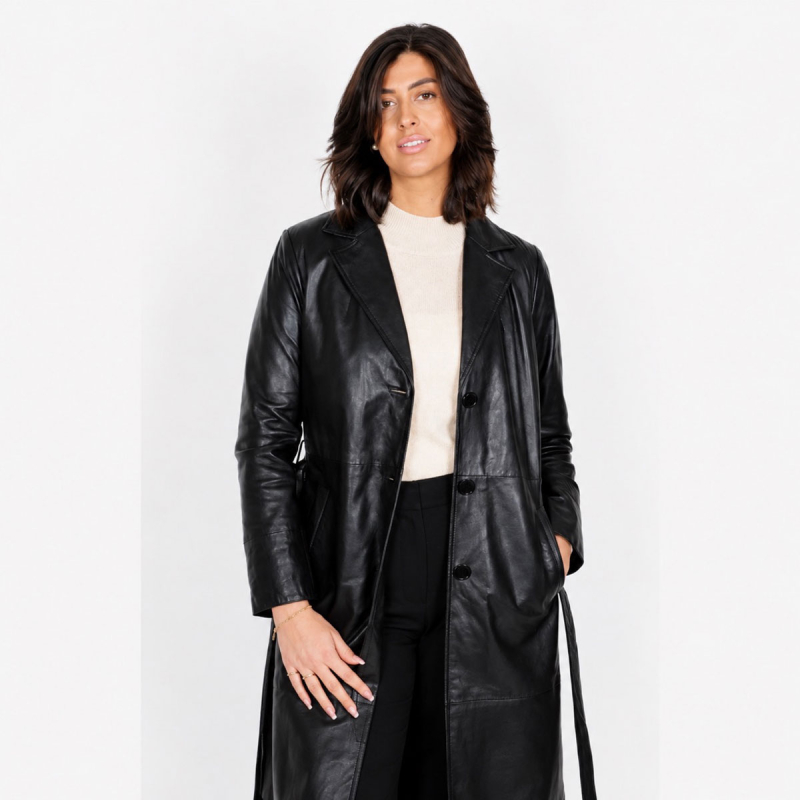 Connie trenchcoat  blød sort skind - Levinsky