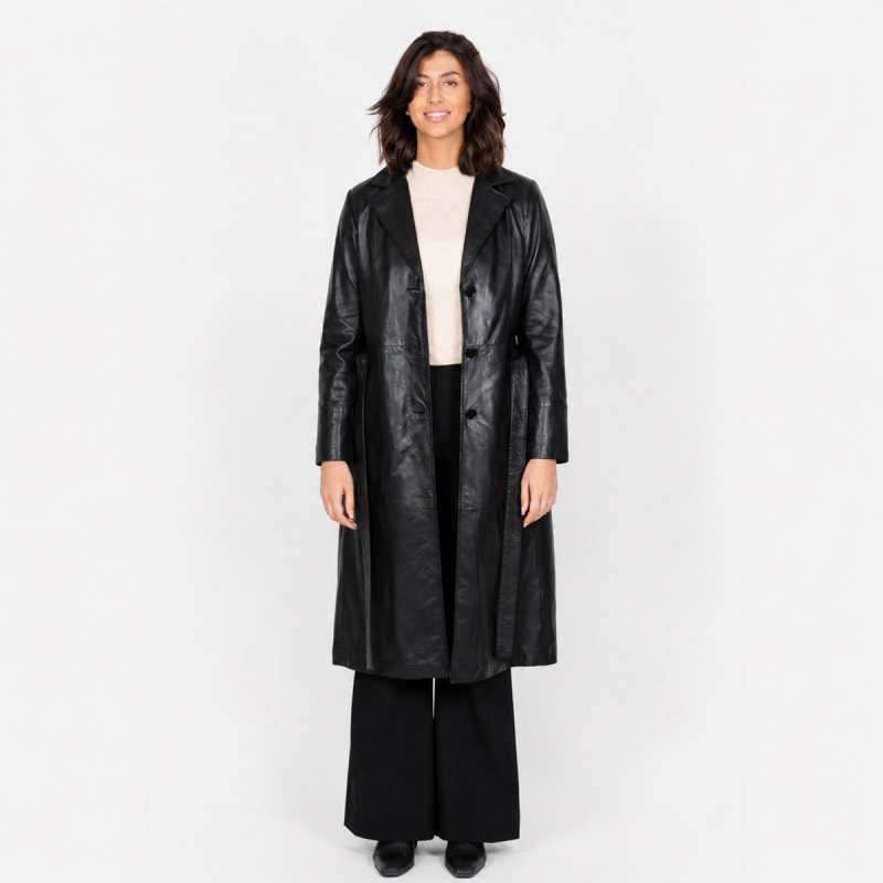Connie dam trenchcoat i mjukt lammskinn med bälte