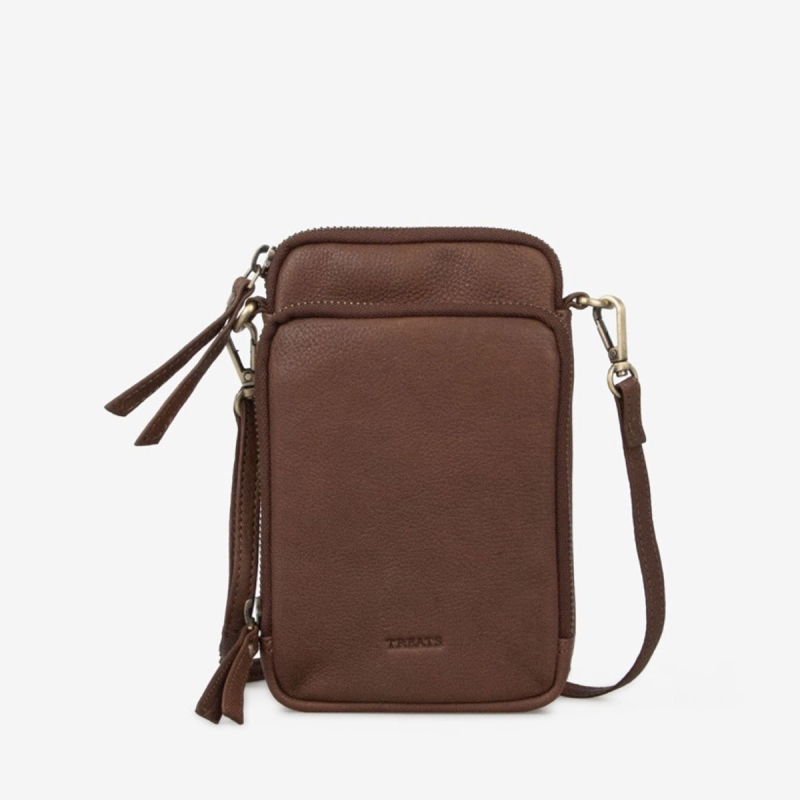 Gaia mobiltaske i blød brun kalveskind - Treats - 282450