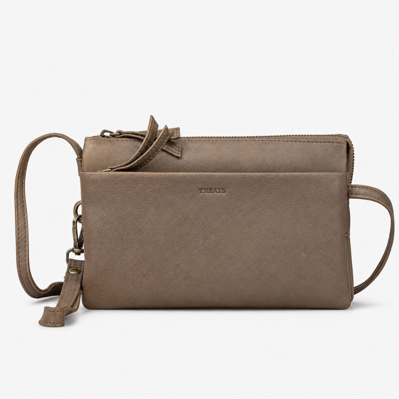 Smart clutch - Crossbody-väska i mjukt pinefärgat kalvskinn - Treats
