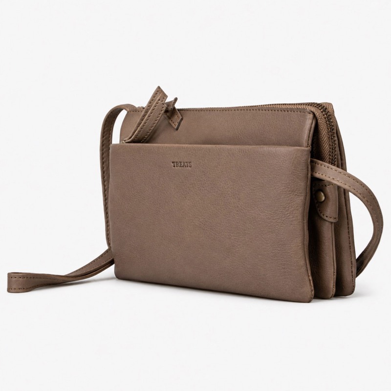Smart clutch - Crossbody-väska i mjukt pinefärgat kalvskinn - Treats