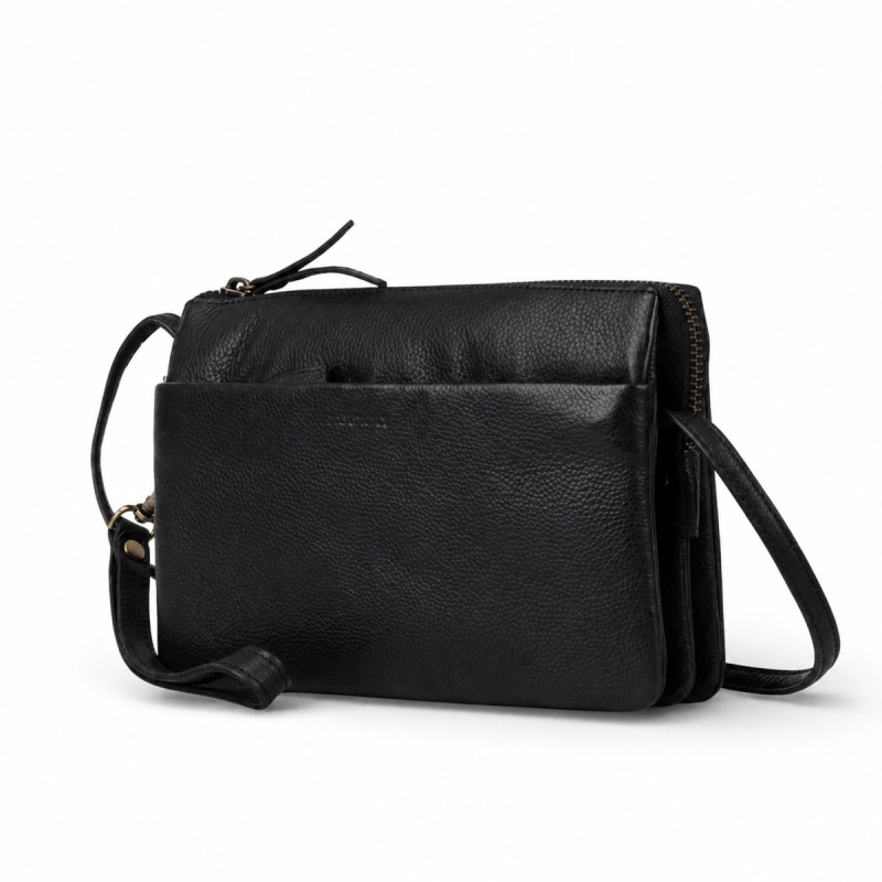 Smart clutch - Crossbody-väska i mjukt svart kalvskinn - Treats